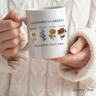 Custom Birth Month Garden 11 oz. White Mug