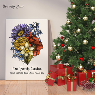 Birth Flower Family Bouquet Deluxe Canvas, Birth Month Flower Art Personalized Canvas