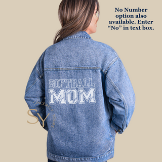 Custom Player's Number Softball Mom Denim Jacket w/Stars