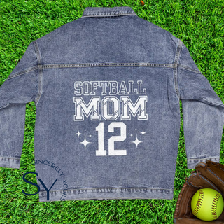 Custom Player's Number Softball Mom Denim Jacket w/Stars