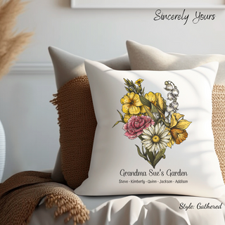Personalize Birth Flower Square Pillow | Customize Birth Month Flower Garden Pillow