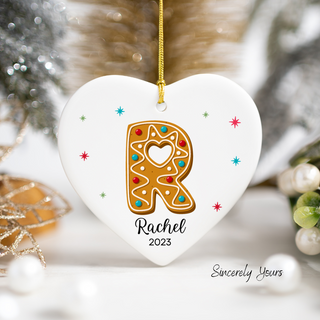 Custom Letter Name Heart Ornament - Personalized Gingerbread