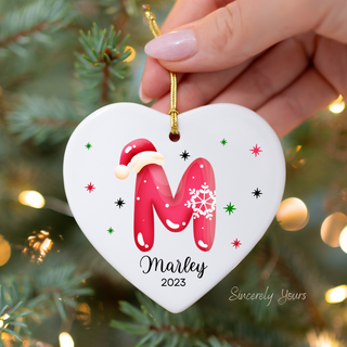 Festive Custom Letter Name Heart Ornament - Personalized
