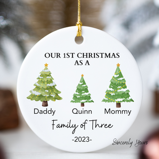 Family of Three Personalized Christmas Ornament
