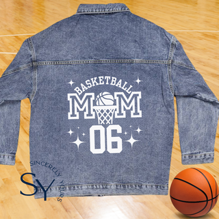 Custom Player's Number Basketball Mom Denim Jacket w/Stars