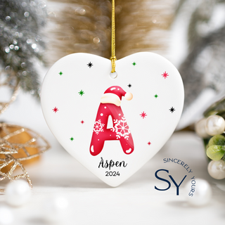 Festive Custom Letter Name Heart Ornament - Personalized