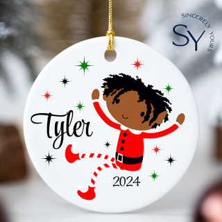 Joyful Elf Sitting - Keepsake Personalized Ornament