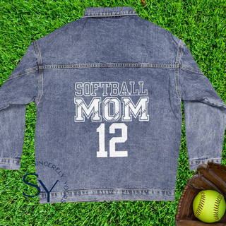Custom Player's Number Softball Mom Denim Jacket
