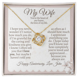 My Wife, The Heart of Our Home - Loveknot Necklace Gift (Personalize)