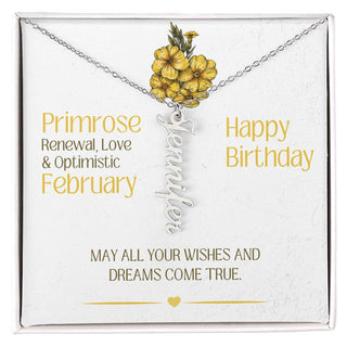 February Birthday Gift | Birth Month Flower | Personalized Vertical Name Necklace