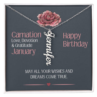 January Birthday Gift | Carnation Birth Month Flower | Personalized Name Necklace