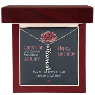 January Birthday Gift | Carnation Birth Month Flower | Personalized Name Necklace