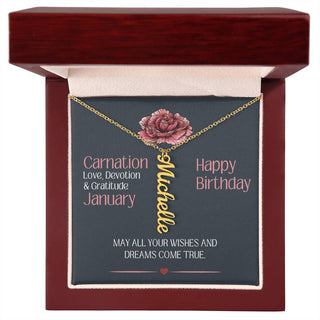 January Birthday Gift | Carnation Birth Month Flower | Personalized Name Necklace