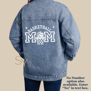 Custom Player's Number Basketball Mom Denim Jacket w/Stars