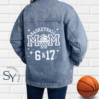 Custom Player's Number Basketball Mom Denim Jacket w/Stars