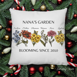 Personalize Birth Flower Square Pillow | Customize Birth Month Flower Garden Pillow