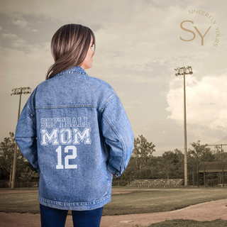 Custom Player's Number Softball Mom Denim Jacket