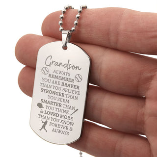 Grandson Gift (Baseball Theme) - Engraved Dog Tag