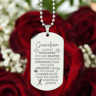 Grandson Gift (Baseball Theme) - Engraved Dog Tag