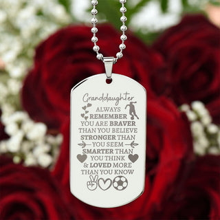 Granddaughter (Soccer Theme) Engraved Dog Tag Necklace