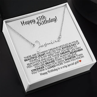 Happy 15th Birthday (Black) | Gift for her - Signature Custom Name Necklace