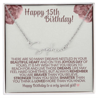 Happy 15th Birthday (Blush) - Gift for Her Signature Name Custom Necklace
