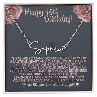 Happy 16th Birthday | Gift for Her - Signature Custom Name Necklace