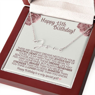 Happy 15th Birthday (Blush) - Gift for Her Signature Name Custom Necklace