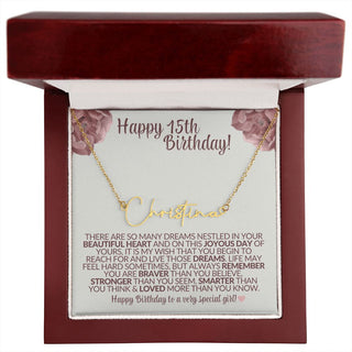 Happy 15th Birthday (Blush) - Gift for Her Signature Name Custom Necklace