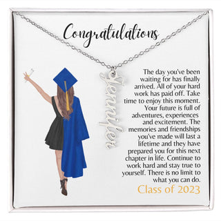 Graduation | Class of 2023 - Personalized Vertical Name Necklace (Blue)