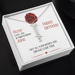 June Birth Month Flower | Happy Birthday - Personalized Vertical Name Necklace