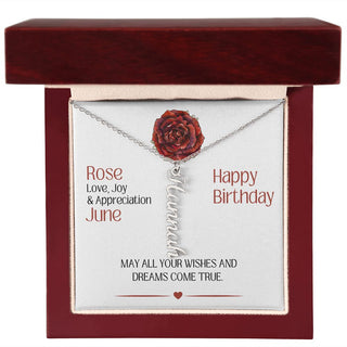 June Birth Month Flower | Happy Birthday - Personalized Vertical Name Necklace