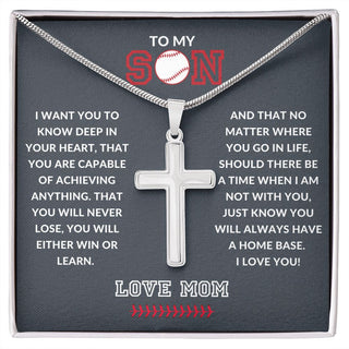 From Mom | To My Son | You Will Never Lose (Baseball) - Cross Necklace (BOGO 50% OFF - No Code Needed)