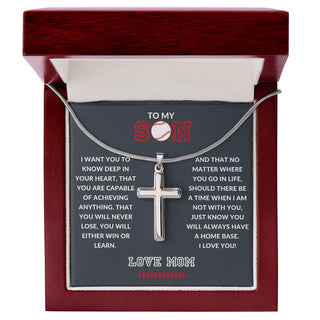 From Mom | To My Son | You Will Never Lose (Baseball) - Cross Necklace (BOGO 50% OFF - No Code Needed)