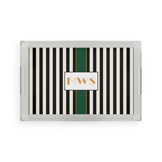 Custom Monogram Black & White Stripe Serving Tray